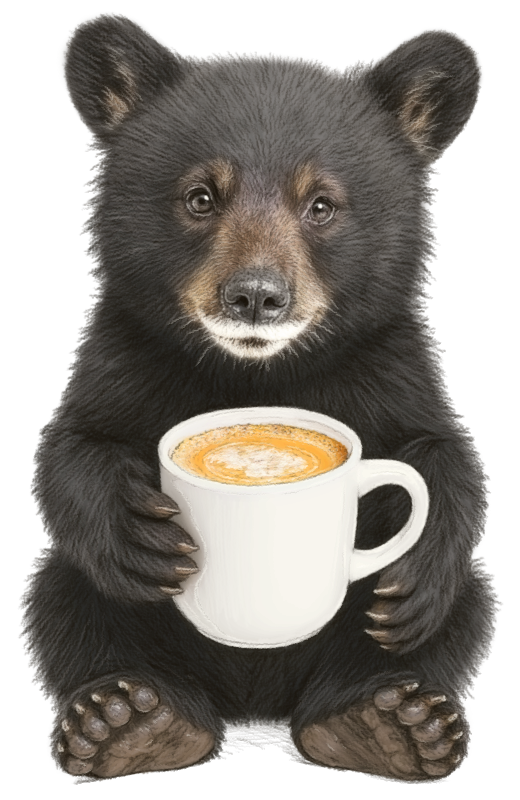 Baby Bear with Coffee Illustration